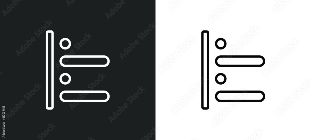 Poster left alignment line icon in white and black colors. left alignment flat vector icon from left alignm