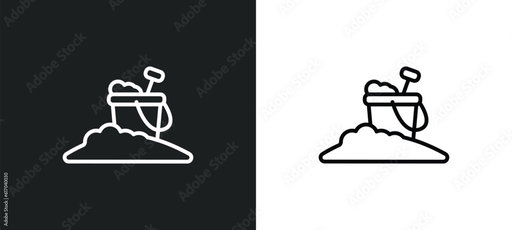 Poster sand line icon in white and black colors. sand flat vector icon from sand collection for web, mobile