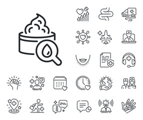 Skin care sign. Online doctor, patient and medicine outline icons. Moisturizing face cream line icon. Cosmetic lotion symbol. Moisturizing cream line sign. Vector