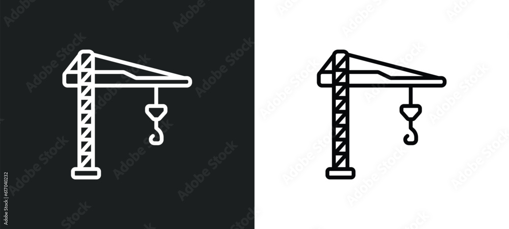 Poster building crane line icon in white and black colors. building crane flat vector icon from building cr