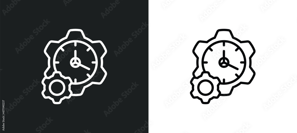 Poster build time line icon in white and black colors. build time flat vector icon from build time collecti