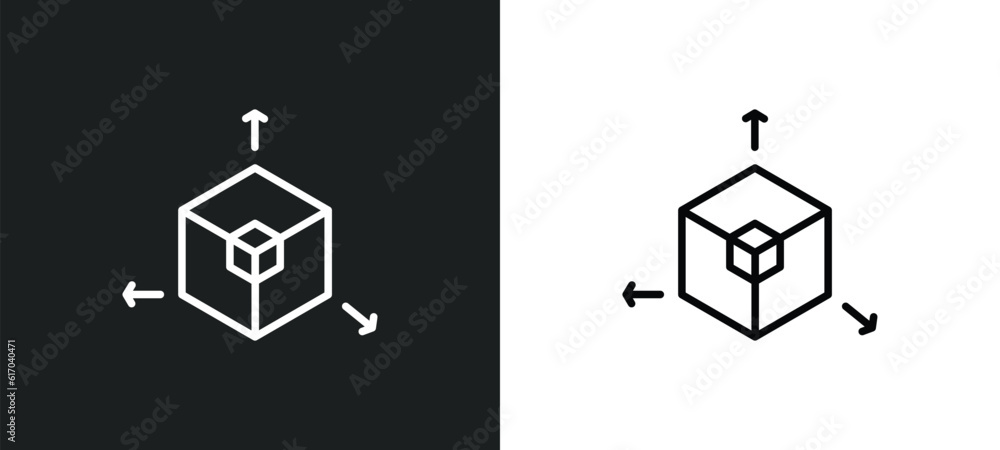 Poster 3d modeling line icon in white and black colors. 3d modeling flat vector icon from 3d modeling colle