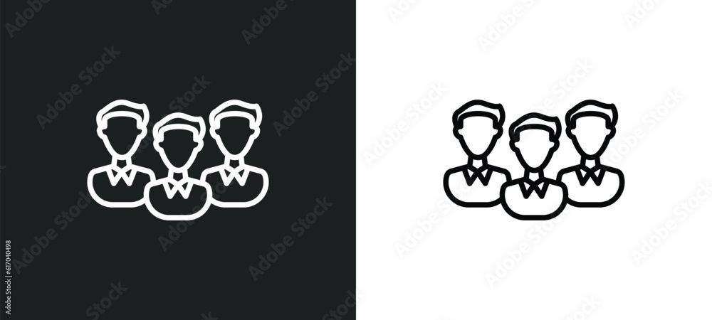 Poster project team line icon in white and black colors. project team flat vector icon from project team co