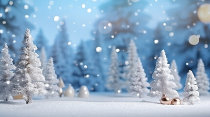 Obraz na płótnie Canvas Snow covered seasonal winter forest diorama. Christmas decoration elements