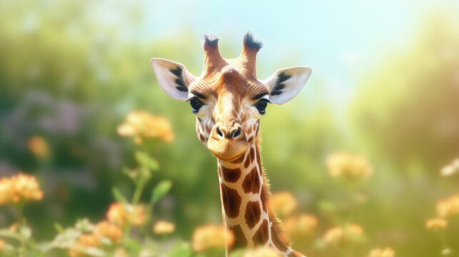 giraffe in the grass HD 8K wallpaper Stock Photographic Image