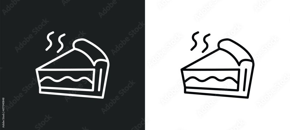 Poster pie line icon in white and black colors. pie flat vector icon from pie collection for web, mobile ap