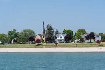 Algoma, Wisconsin -  Beach and shoreline on Lake Michigan on a sunny day