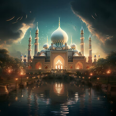 Eid Mubarak Greeting Card, Islamic Background, Ramadan Illustration