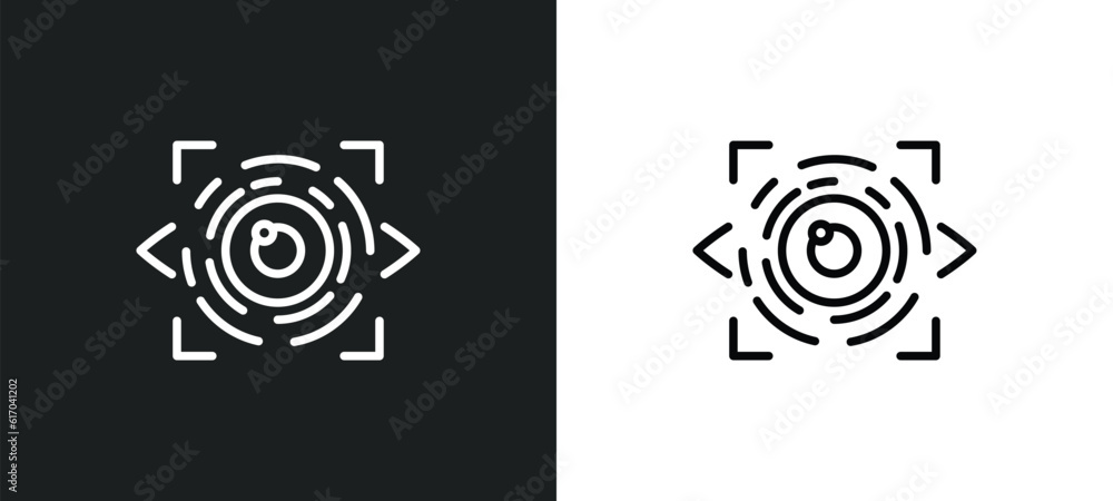 Poster eye scan line icon in white and black colors. eye scan flat vector icon from eye scan collection for