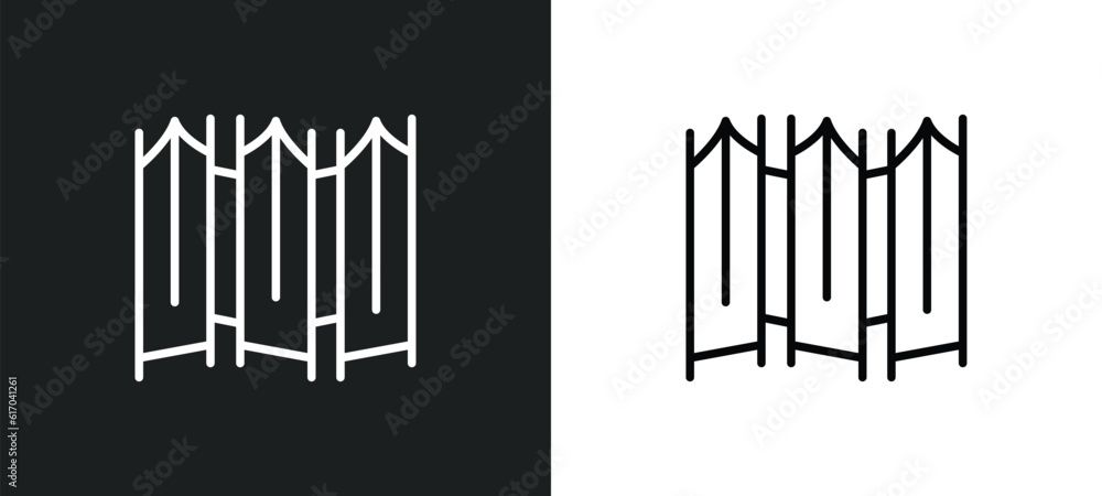Poster folding screen line icon in white and black colors. folding screen flat vector icon from folding scr