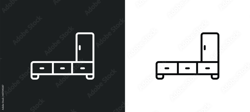 Aufkleber stand line icon in white and black colors. stand flat vector icon from stand collection for web, mob