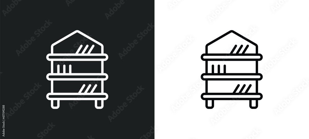 Aufkleber rack line icon in white and black colors. rack flat vector icon from rack collection for web, mobile