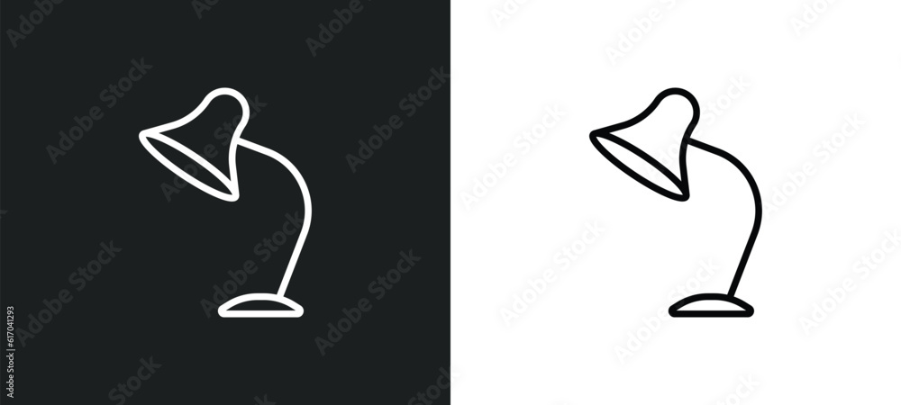 Poster desk lamp line icon in white and black colors. desk lamp flat vector icon from desk lamp collection 