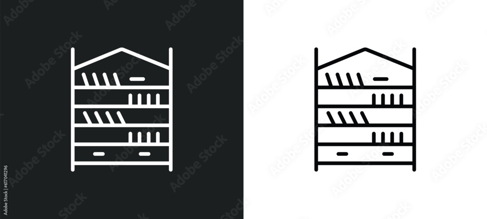 Poster bookshelf line icon in white and black colors. bookshelf flat vector icon from bookshelf collection 