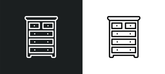 drawer chest line icon in white and black colors. drawer chest flat vector icon from drawer chest collection for web, mobile apps and ui.