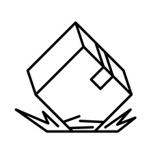 Linear damaged package box icon. Broken cardboard box. Box falls to the floor. Delivery concept. Problem with transportation, storage of goods. Line torn cargo box. Сrushed parcel. Shipping crate