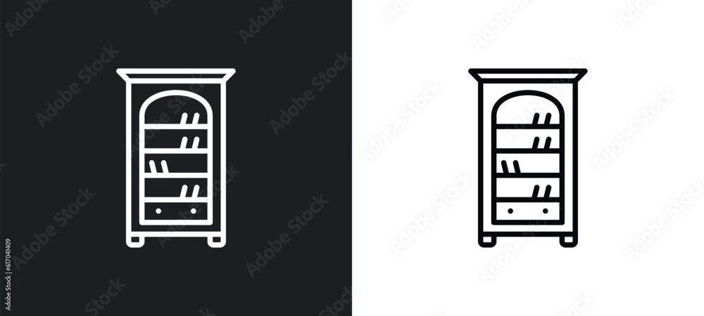 Poster bookcase line icon in white and black colors. bookcase flat vector icon from bookcase collection for