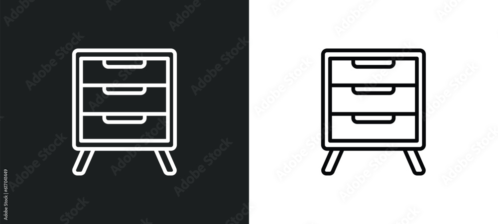 Poster bedside table line icon in white and black colors. bedside table flat vector icon from bedside table