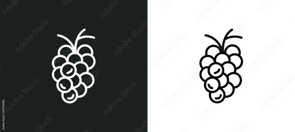 Poster grapes line icon in white and black colors. grapes flat vector icon from grapes collection for web, 