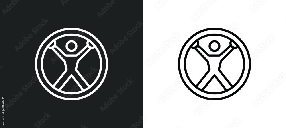 Poster zorbing line icon in white and black colors. zorbing flat vector icon from zorbing collection for we