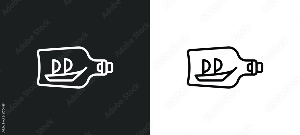 Poster ship in a bottle line icon in white and black colors. ship in a bottle flat vector icon from ship a 