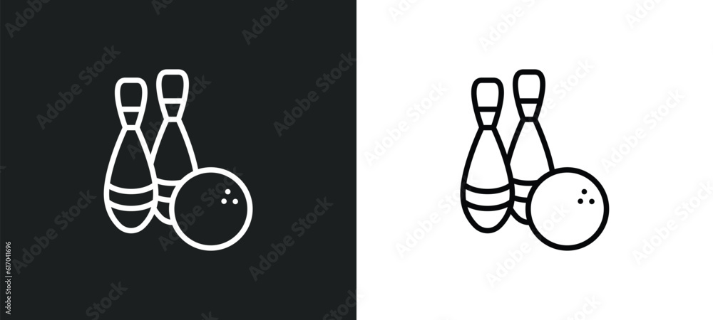 Poster bowling line icon in white and black colors. bowling flat vector icon from bowling collection for we