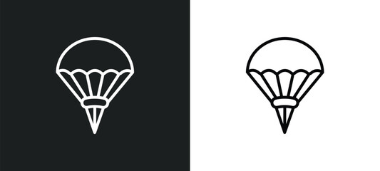 parachuting line icon in white and black colors. parachuting flat vector icon from parachuting collection for web, mobile apps and ui.
