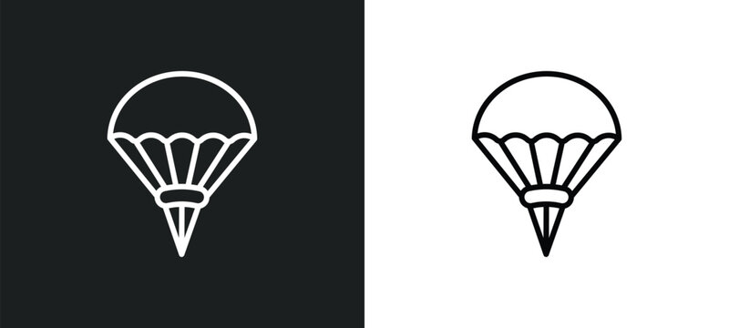 parachuting line icon in white and black colors. parachuting flat vector icon from parachuting collection for web, mobile apps and ui.