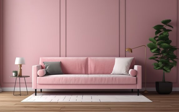 Modern living pink room with sofa. AI, Generative AI