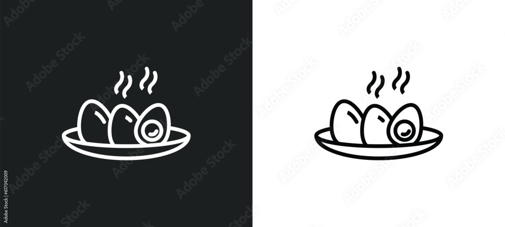 Poster soy eggs line icon in white and black colors. soy eggs flat vector icon from soy eggs collection for