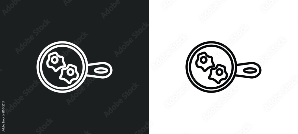 Poster fried eggs line icon in white and black colors. fried eggs flat vector icon from fried eggs collecti