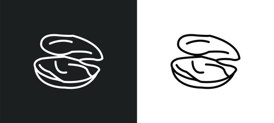 mussel line icon in white and black colors. mussel flat vector icon from mussel collection for web, mobile apps and ui. - obrazy, fototapety, plakaty