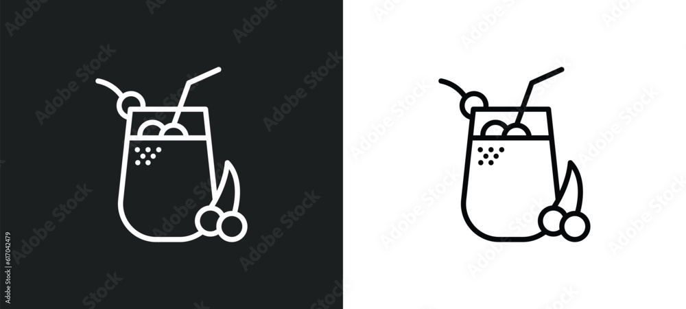 Poster fresh smoothie line icon in white and black colors. fresh smoothie flat vector icon from fresh smoot