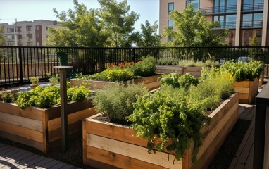 Flower bed in the garden on the terrace. AI, Generative AI