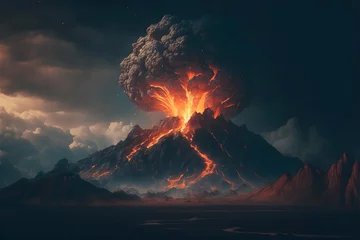 Foto op Canvas Super volcano giant eruption cinematic shot photo taken by Cannon photo taken by fuji incredibly detailed sharpen details professional lighting film lighting 35mm anamorphic cinematography artstation  © Truman