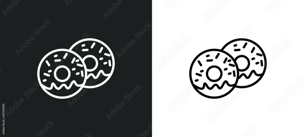 Poster doughnut line icon in white and black colors. doughnut flat vector icon from doughnut collection for
