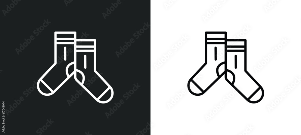 Poster pair of socks line icon in white and black colors. pair of socks flat vector icon from pair of socks