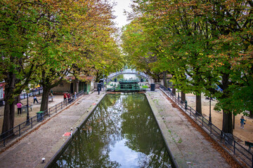 Paris, France, Oct 29th 2022, view of the Écluse des Récollets, a floodgate on the Canal Saint-Martin - 617043003