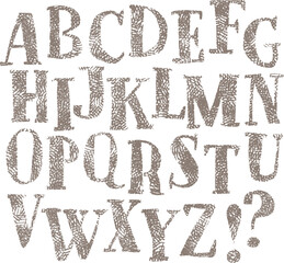 hand drawn doodle alphabets, grunge textured
