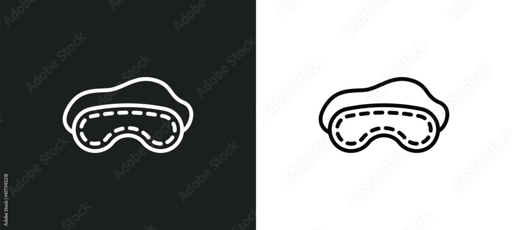Poster sleeping mask line icon in white and black colors. sleeping mask flat vector icon from sleeping mask