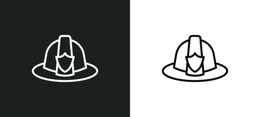 firefighter hat line icon in white and black colors. firefighter hat flat vector icon from firefighter hat collection for web, mobile apps and ui.