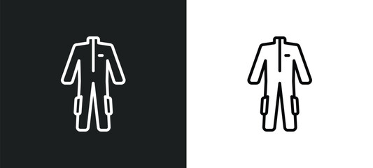 working coverall line icon in white and black colors. working coverall flat vector icon from working coverall collection for web, mobile apps and ui.