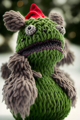knitted little green christmas monster, generative ai