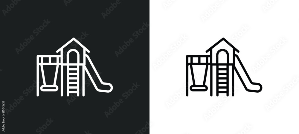 Poster playground line icon in white and black colors. playground flat vector icon from playground collecti