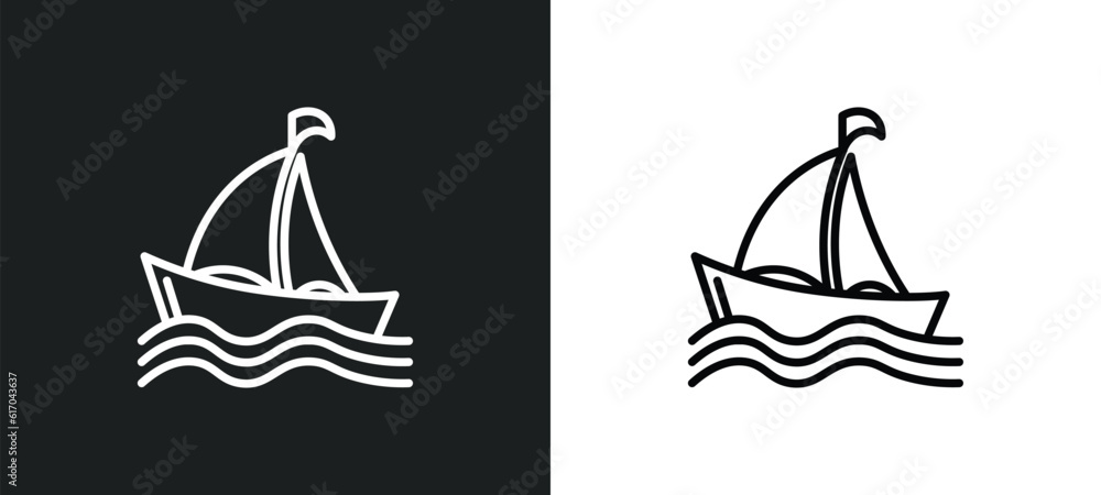 Poster sailing boat line icon in white and black colors. sailing boat flat vector icon from sailing boat co