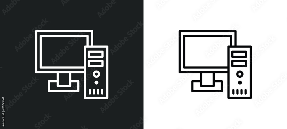 Poster pc line icon in white and black colors. pc flat vector icon from pc collection for web, mobile apps 