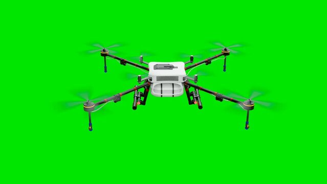 Agriculture drone fertilizer drone working footage on green screen background, high quality and realistic drone model, 3d illustration rendering 