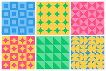 Set of seamless pattern with simple geometric shapes. Abstract background for banner, poster, cover, card.