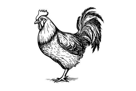 Chicken or hen drawn in vintage engraving  style vector illustration