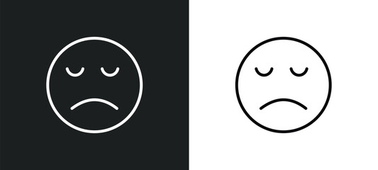 disappointed emoji line icon in white and black colors. disappointed emoji flat vector icon from disappointed emoji collection for web, mobile apps and ui.